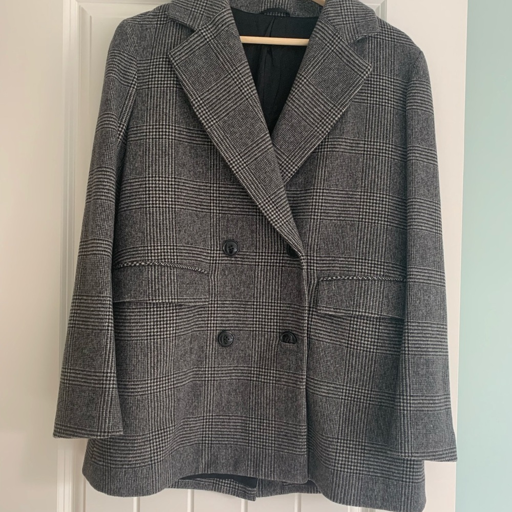 Gray Plaid Double-Breasted Coat